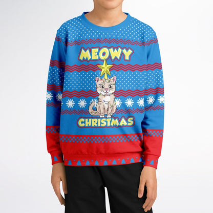 SUBLIMINATOR Kids Meowy Christmas Ugly Christmas Sweaters Kids/Youth Sweatshirt