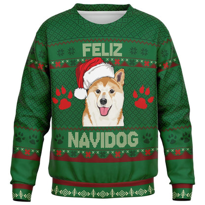 SUBLIMINATOR Kids Shiba Inu Feliz Navidog Ugly Christmas Sweater Kids/Youth Sweatshirt