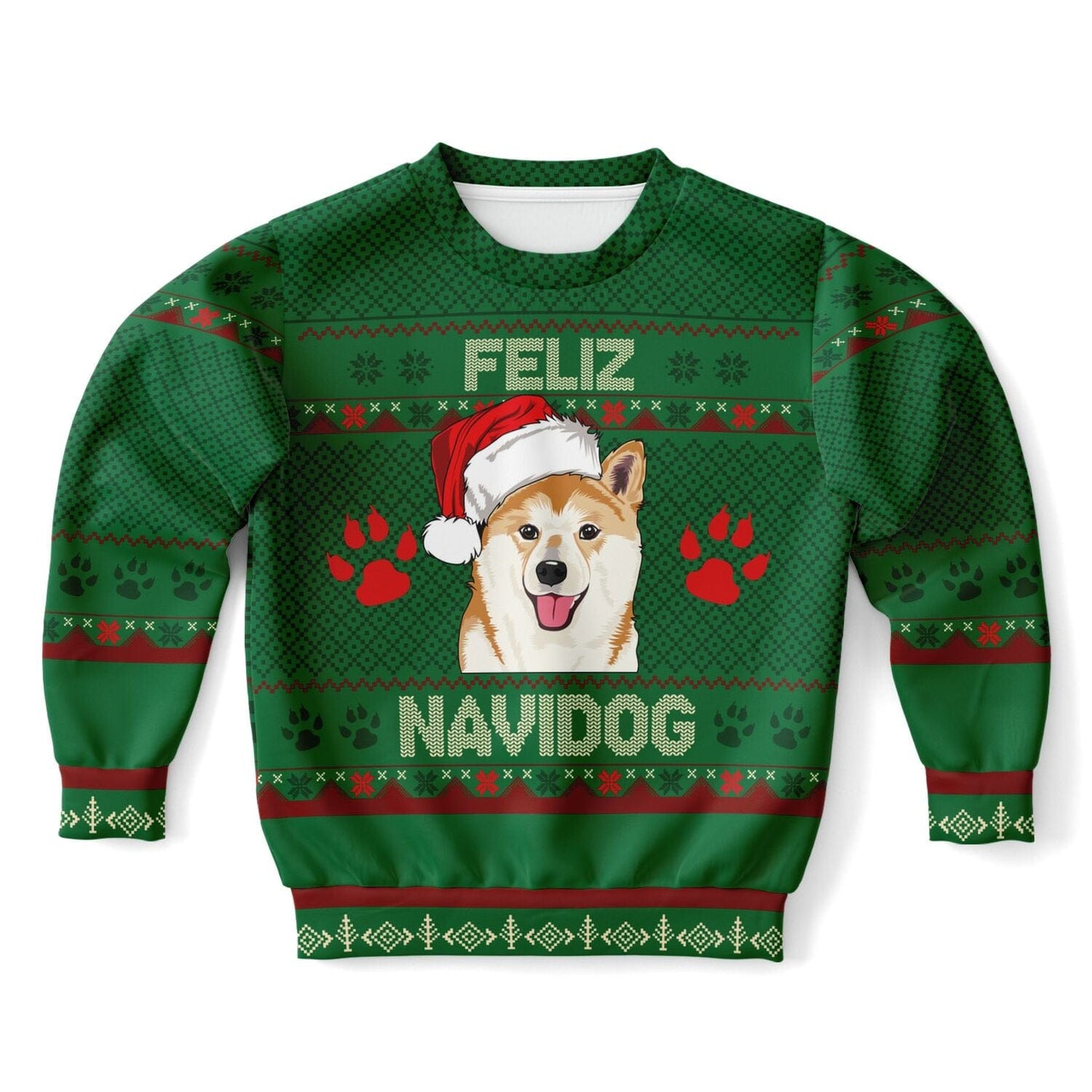 SUBLIMINATOR Kids Shiba Inu Feliz Navidog Ugly Christmas Sweater Kids/Youth Sweatshirt XXS SBKSWF_D-2784-XXS