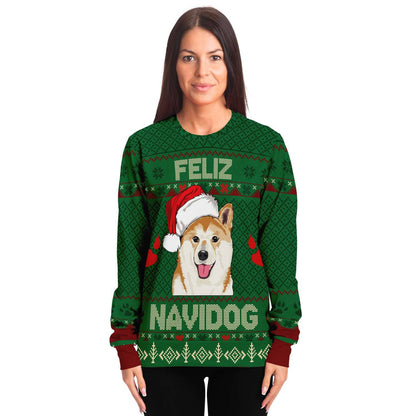 SUBLIMINATOR Shiba Inu Feliz Navidog Ugly Christmas Sweater Sweatshirt