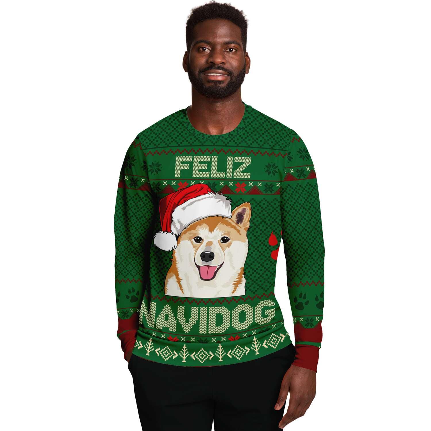 SUBLIMINATOR Shiba Inu Feliz Navidog Ugly Christmas Sweater Sweatshirt