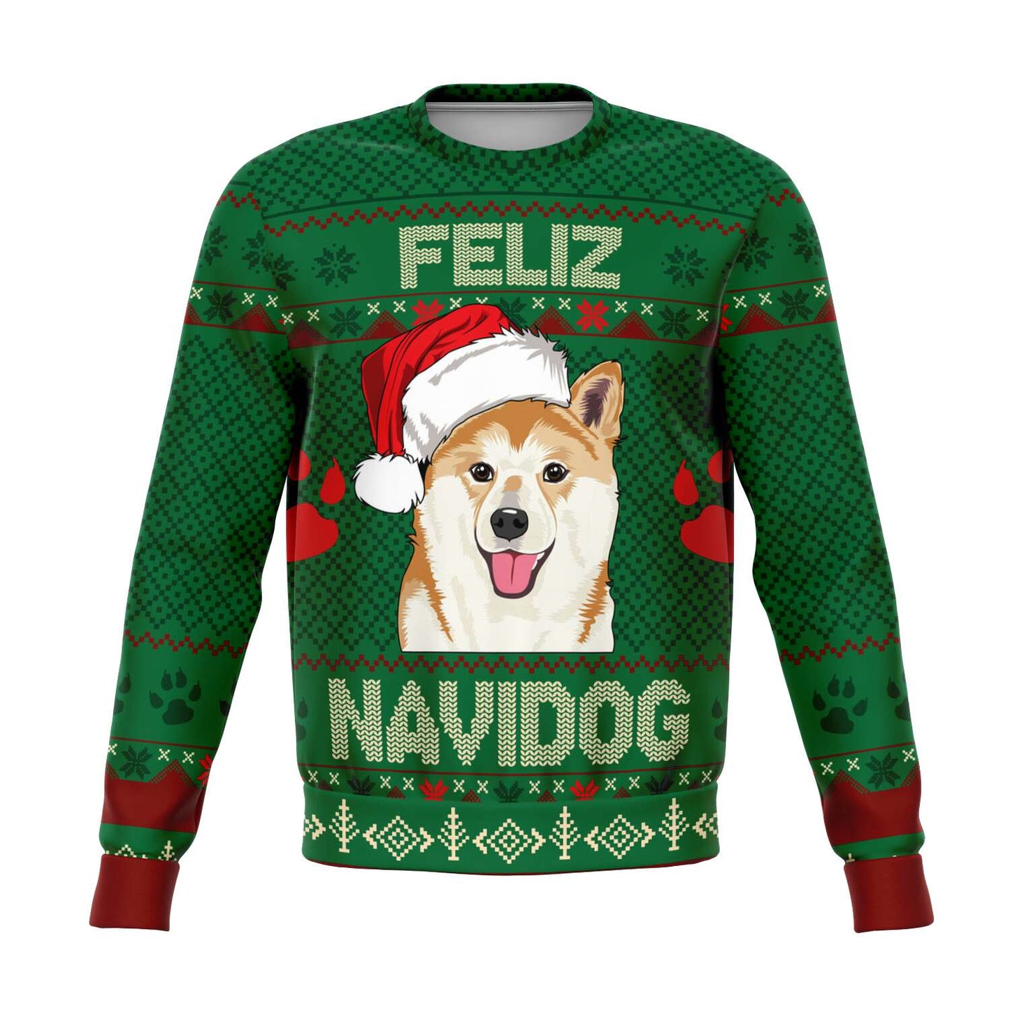 SUBLIMINATOR Shiba Inu Feliz Navidog Ugly Christmas Sweater Sweatshirt XS SBSWF_D-7132-XS