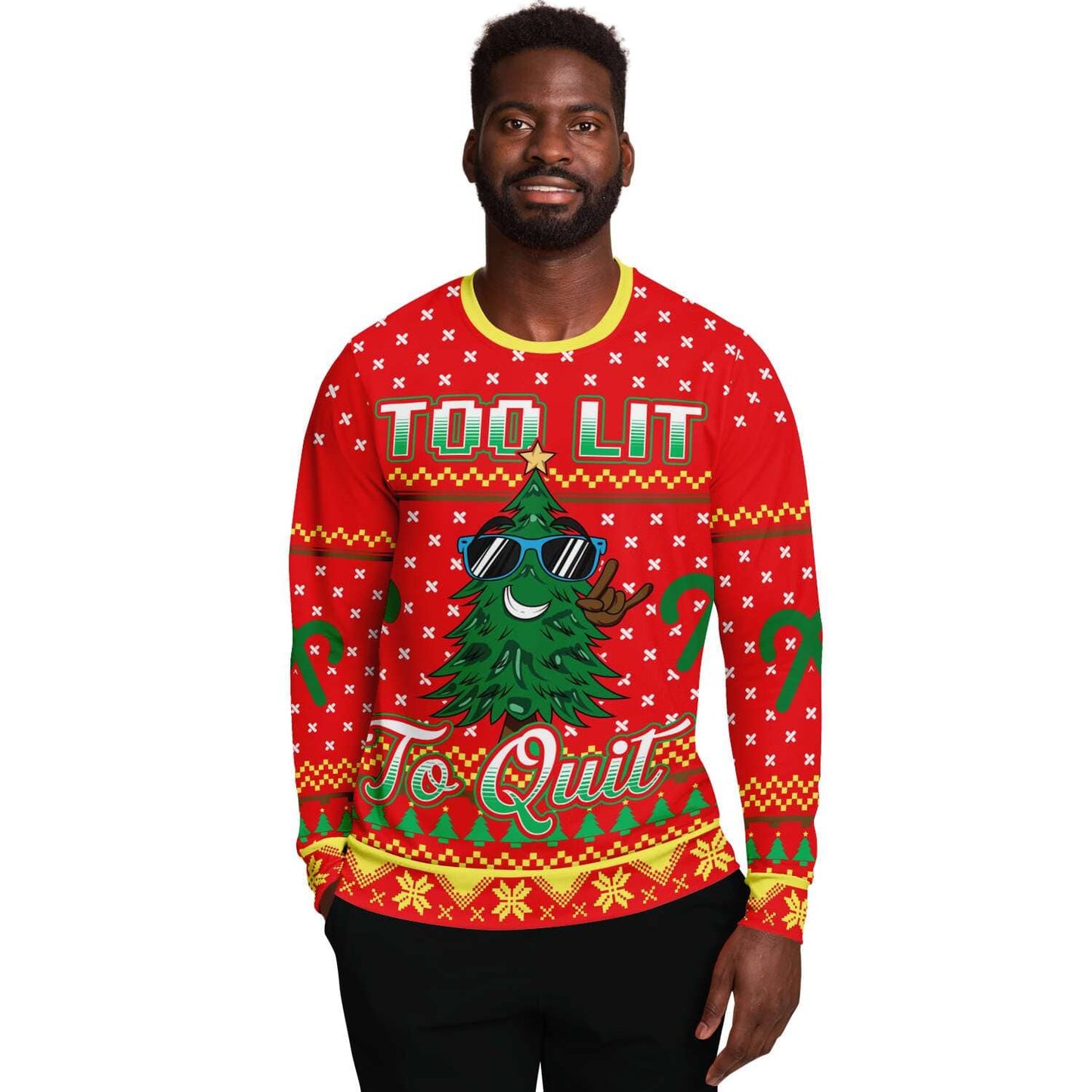 SUBLIMINATOR Too Lit To Quit Ugly Christmas Sweaters Sweatshirt