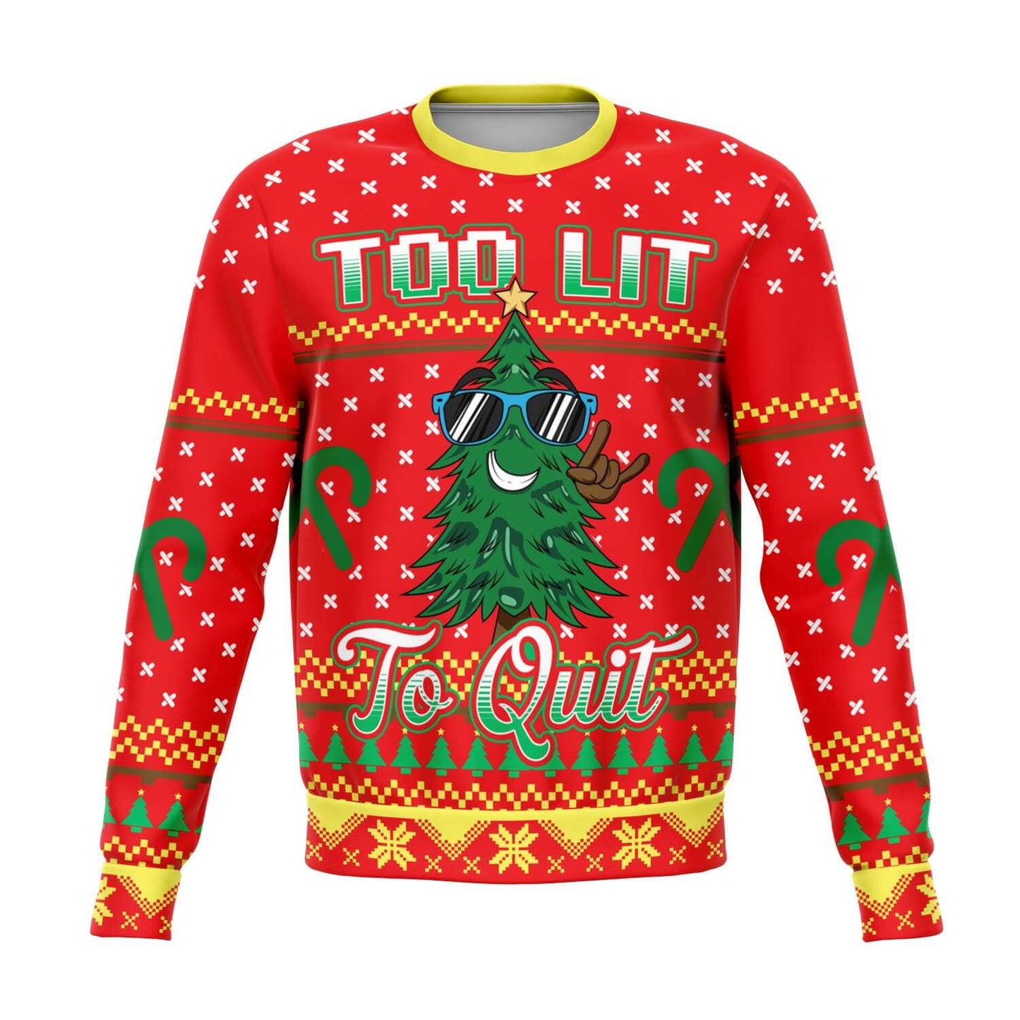SUBLIMINATOR Too Lit To Quit Ugly Christmas Sweaters Sweatshirt XS SBSWF_D-8926-XS