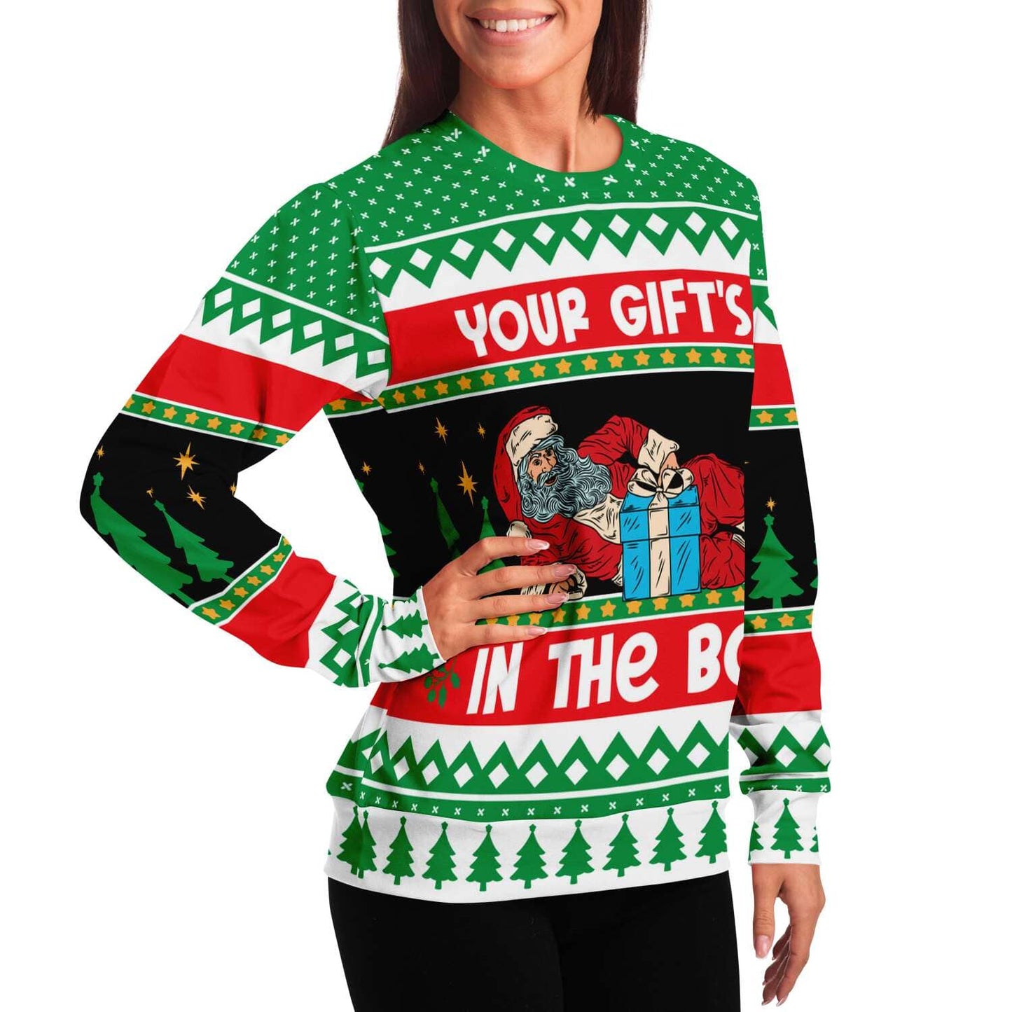 SUBLIMINATOR Your Gift's In The Box Ugly Christmas Sweaters Sweatshirt