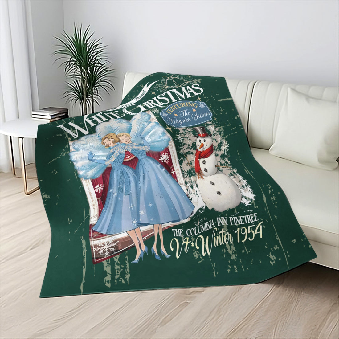 Sister Sister White Christmas Blanket, Wallace and Davis Featuring Haynes Sisters, Vintage 1954 Columbia Inn Retro Holiday Decor